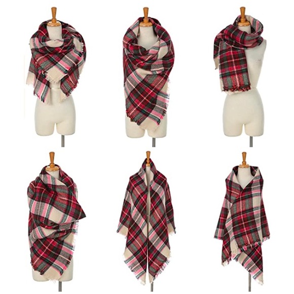 Cream Pink Soft Plaid Scarf -NEW - Picture 6 of 6